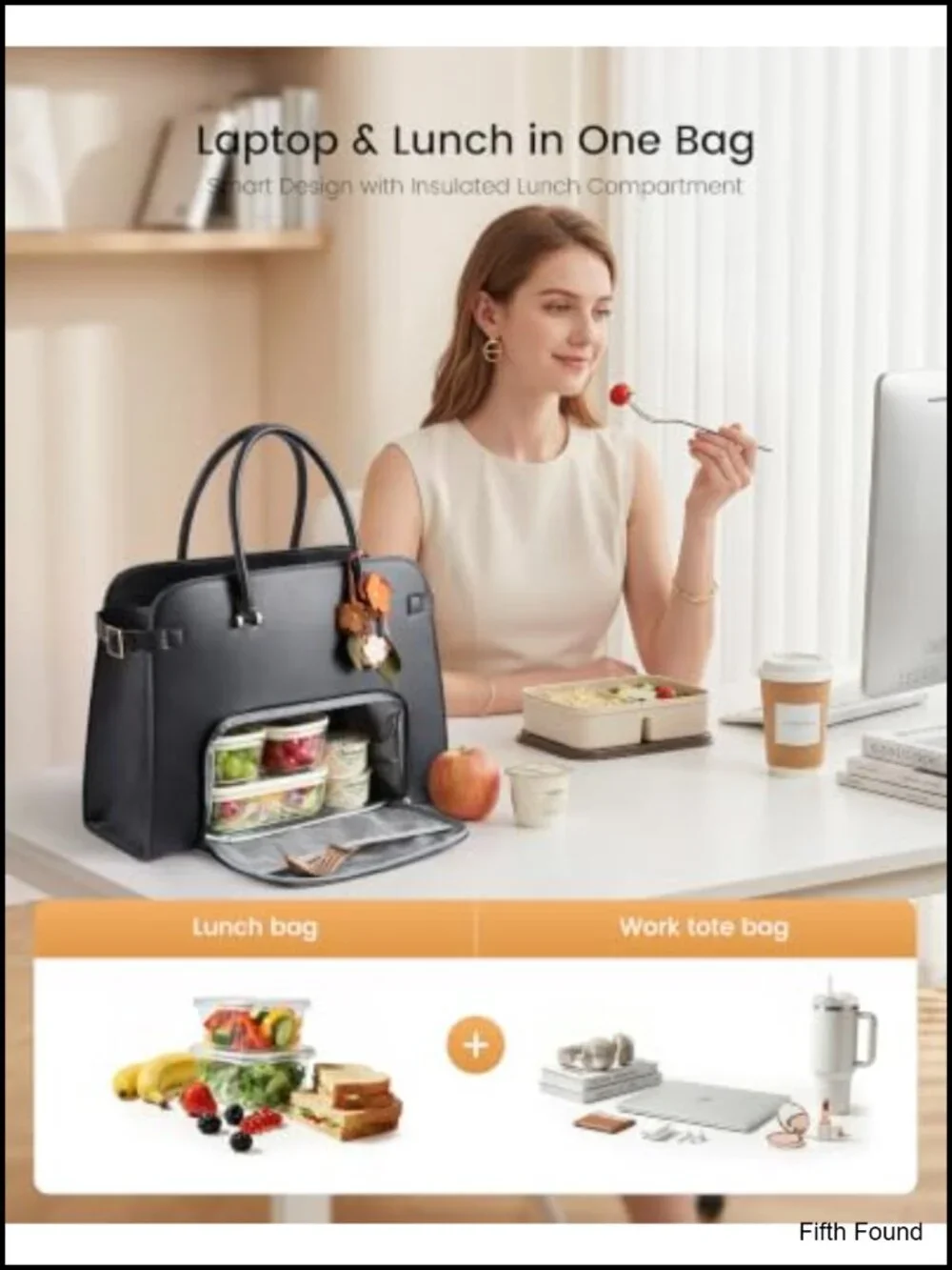 Insulated Lunch Bag Laptop Tote with 40oz Bottle Pocket, Work Bag